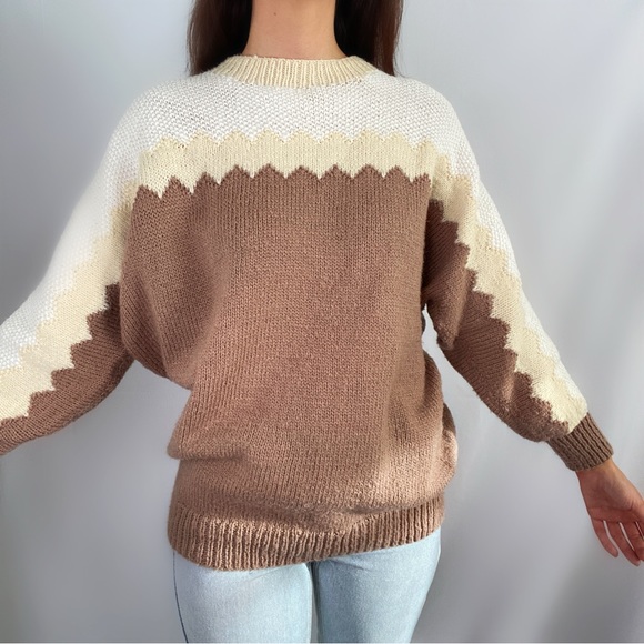 Vintage 70s handmade knit crochet sweater Colorblock long sleeve - Picture 3 of 5